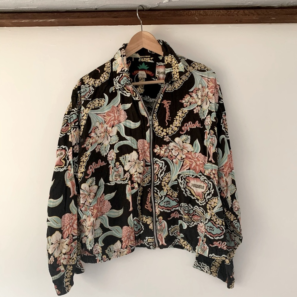 Vintage Hawaiian Zipper Shirt Jacket Small